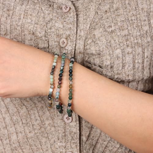 SONNYX 3Pcs 4mm Semi-Precious Gemstones Beaded Bracelets for Women Men Healing Crystal Stone Bracelet Stretch Round Beaded Elastic Bracelets Unisex Jewelry Gifts(HL)