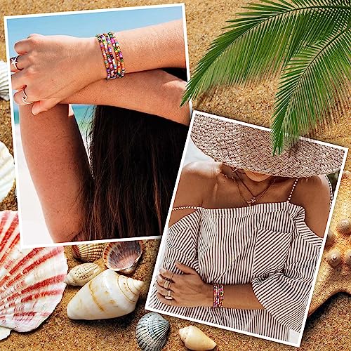 Boho Colorful Beaded Bracelets - Bohemian Multistrand Beads Bracelet Summer Surf Beach Trendy Jewelry For Women ,Adjustable layered bracelets Anniversary Birthday Gifts for Her Girlfriend Sister