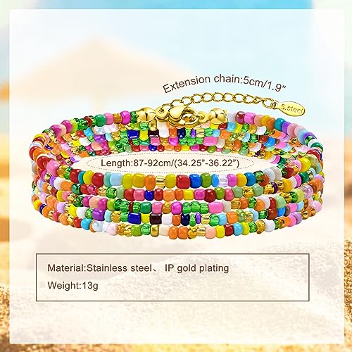 Boho Colorful Beaded Bracelets - Bohemian Multistrand Beads Bracelet Summer Surf Beach Trendy Jewelry For Women ,Adjustable layered bracelets Anniversary Birthday Gifts for Her Girlfriend Sister
