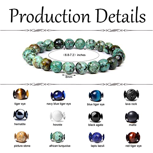 CASDAN 12PCS 8mm Semi-Precious Gemstones Beaded Bracelets for Men Women Tiger Eye Lava Rock Healing Crystal Stone Bead Bracelets Set (A: 12 PCS)