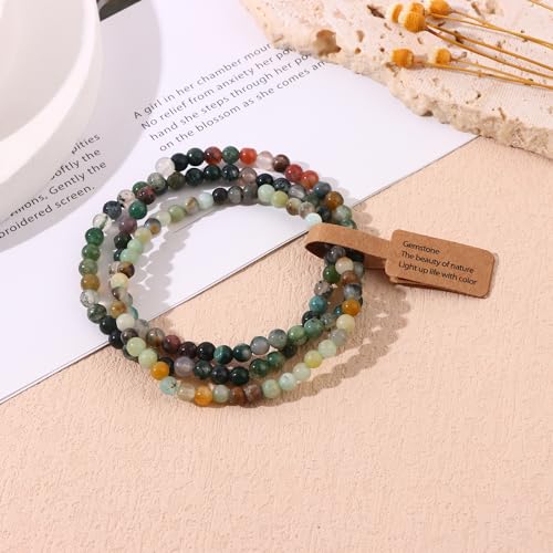 SONNYX 3Pcs 4mm Semi-Precious Gemstones Beaded Bracelets for Women Men Healing Crystal Stone Bracelet Stretch Round Beaded Elastic Bracelets Unisex Jewelry Gifts(HL)