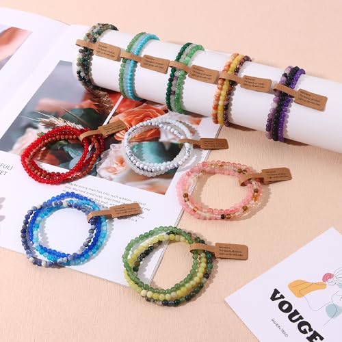 SONNYX 3Pcs 4mm Semi-Precious Gemstones Beaded Bracelets for Women Men Healing Crystal Stone Bracelet Stretch Round Beaded Elastic Bracelets Unisex Jewelry Gifts(HL)