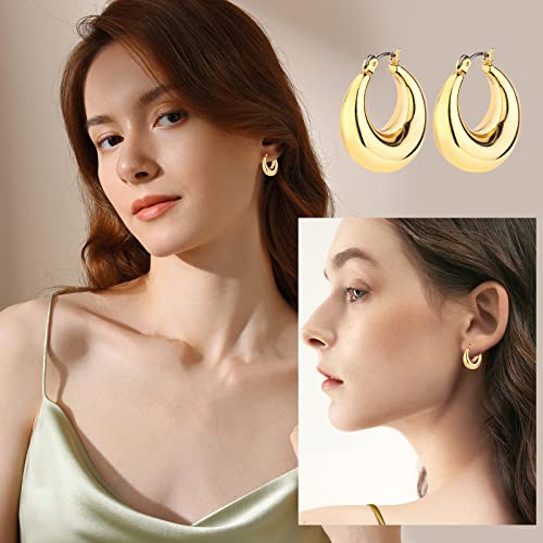 Gold Chunky Hoop Earrings Set, Twisted Huggie Hypoallergenic