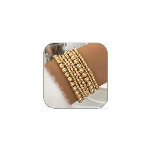 LKingel Gold Bracelets for Women 14K Gold Plated Stackable Bracelet Gold Bracelet Stack Delicate Stackable Gold Bead Bracelet for Women(Gold bead 7pcs)