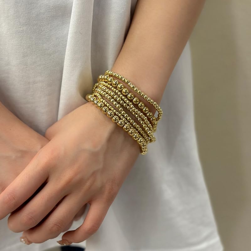 LKingel Gold Bracelets for Women 14K Gold Plated Stackable Bracelet Gold Bracelet Stack Delicate Stackable Gold Bead Bracelet for Women(Gold bead 7pcs)