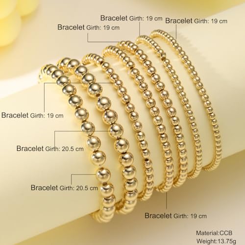 LKingel Gold Bracelets for Women 14K Gold Plated Stackable Bracelet Gold Bracelet Stack Delicate Stackable Gold Bead Bracelet for Women(Gold bead 7pcs)