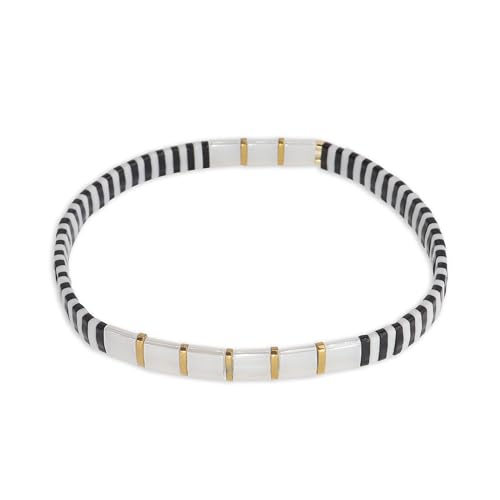 Sonateomber Summer Colorful Tila Flat Beaded Stretch Strand Bracelet for Women - Trendy Unique Friendship Handmade Mixed Square Bead for Girl Stack Jewelry Gift, Pearl