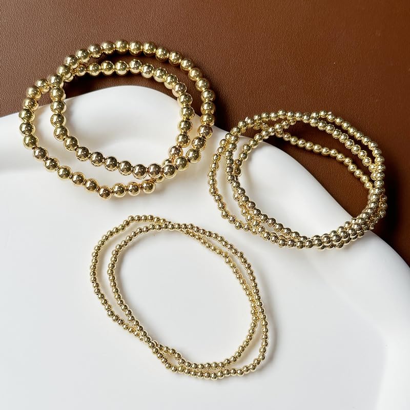 LKingel Gold Bracelets for Women 14K Gold Plated Stackable Bracelet Gold Bracelet Stack Delicate Stackable Gold Bead Bracelet for Women(Gold bead 7pcs)