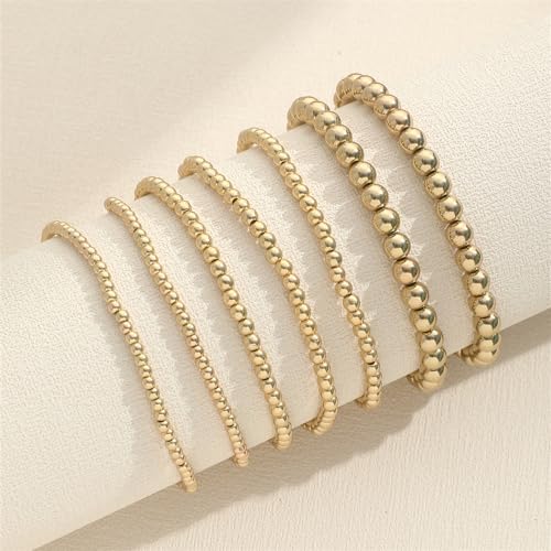 LKingel Gold Bracelets for Women 14K Gold Plated Stackable Bracelet Gold Bracelet Stack Delicate Stackable Gold Bead Bracelet for Women(Gold bead 7pcs)