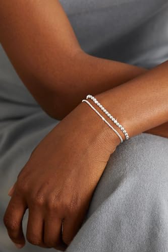 koperin Layered Silver Beaded Bracelets for Women, Dainty 925 Sterling Silver Stackable 2MM/4MM Beaded Bracelets Silver Bracelet Set for Women Trendy Jewelry Gift Size of 6.5