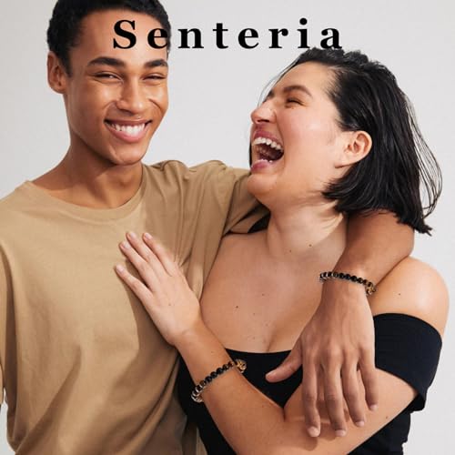 Senteria 4Pcs Mens Beaded Bracelets Elastic Tigers Eye Bracelet Set Natural Stone Black Crystal Beaded Bracelets for Men Women