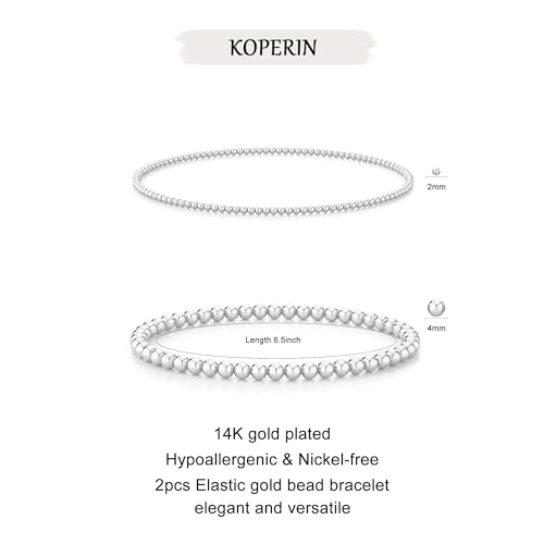 koperin Layered Silver Beaded Bracelets for Women, Dainty 925 Sterling Silver Stackable 2MM/4MM Beaded Bracelets Silver Bracelet Set for Women Trendy Jewelry Gift Size of 6.5