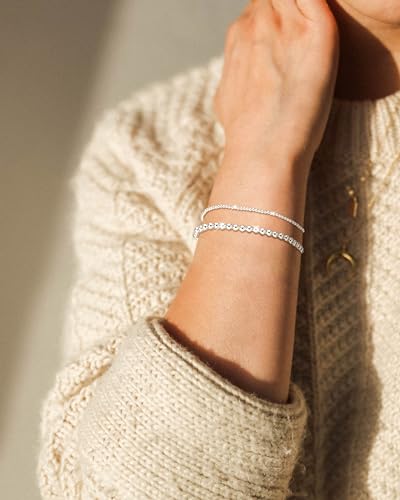 koperin Layered Silver Beaded Bracelets for Women, Dainty 925 Sterling Silver Stackable 2MM/4MM Beaded Bracelets Silver Bracelet Set for Women Trendy Jewelry Gift Size of 6.5