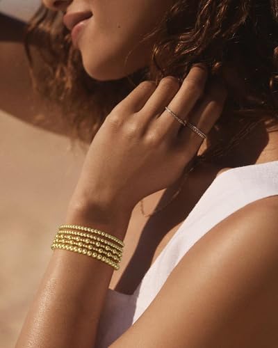 Howoo Gold Bracelets for Women 18K Stretch Beaded Bracelets Stackable Plated Bead Ball Bracelet for Women Trendy Gift