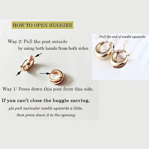 Gold Chunky Hoop Earrings Set, Twisted Huggie Hypoallergenic