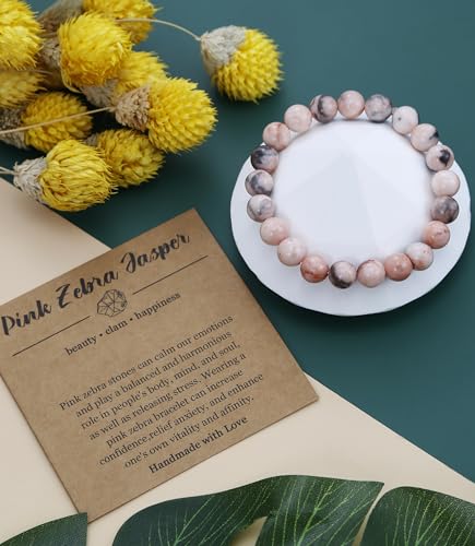 BOMAIL 9PCS Natural Crystal Bracelets for Women Men - 8mm Semi-Precious Gemstone Beaded Bracelets, Round Gemstones Stretch Bracelet, Yoga Bracelets Jewelry Gifts