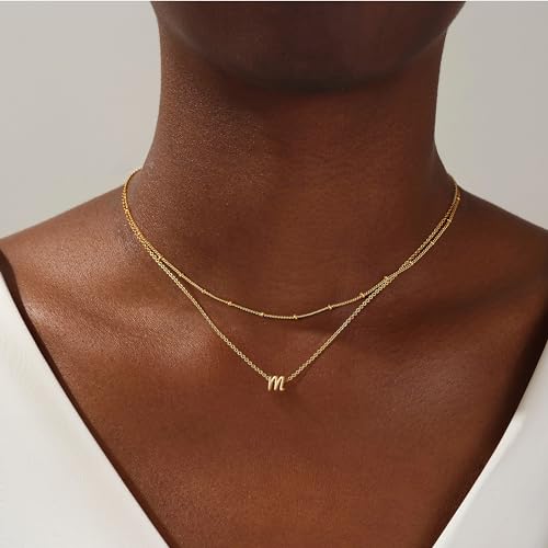 Dainty Gold Initial M Pendant Necklace for Women
