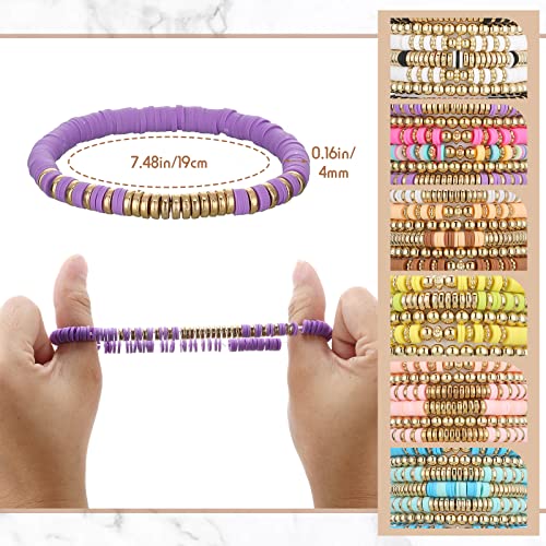 40 Pcs 6 Set Surfer Heishi Bracelets Colorful Preppy Bracelets Clay Beads Handmade Beaded Bracelets Elastic Boho Jewelry Beach Friendship Stretch Bracelet Set for Girls Women Teen
