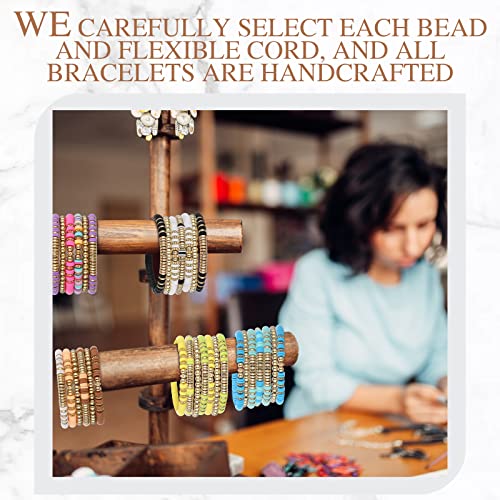 40 Pcs 6 Set Surfer Heishi Bracelets Colorful Preppy Bracelets Clay Beads Handmade Beaded Bracelets Elastic Boho Jewelry Beach Friendship Stretch Bracelet Set for Girls Women Teen