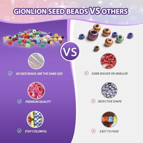 Gionlion 4200 Pcs 4mm Glass Seed Beads for Jewelry Making,24 Colors Seed Beads Friendship Preppy Bracelet Making Kit with Letter Beads Charms Kit and Elastic Strings