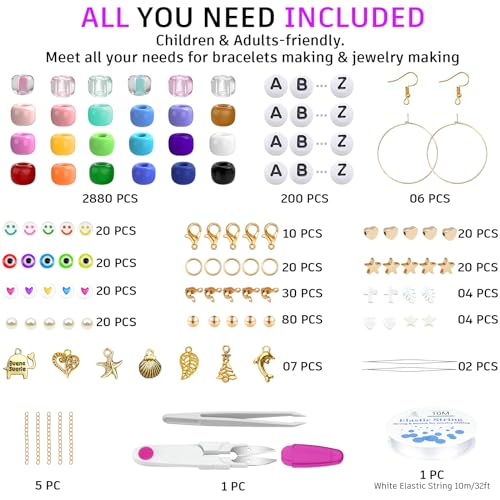 Gionlion 4200 Pcs 4mm Glass Seed Beads for Jewelry Making,24 Colors Seed Beads Friendship Preppy Bracelet Making Kit with Letter Beads Charms Kit and Elastic Strings