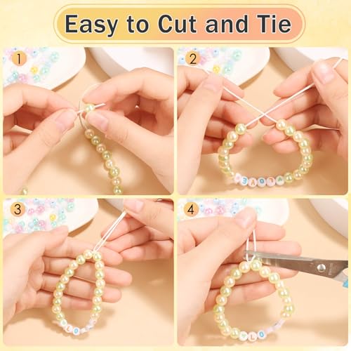 Paxcoo 1.4 mm Elastic Bracelet String Cord, White Stretch Bead Cord for Bracelet Making