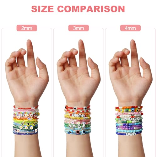 Redtwo 3400pcs 4mm Glass Seed Beads for Jewelry Bracelet Making Kit, Small Beads Friendship Bracelet Kit, Tiny Waist Beads Kit with Letter Beads and Elastic String, DIY Art Craft Girls Gifts.