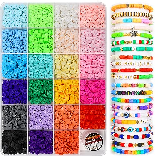 Bundooraking Clay Beads, 3000 pcs Polymer Clay Beads for Bracelets Making, heishi Beads for Bracelets, Clay Bead Bracelet kit, Flat Beads.