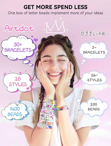 ARTDOT 1400 PCS Letter Beads, 28 Styles Friendship Bracelets Assorted Alphabet Beads Preppy Beads Jewelry Making Kit with Beads Case for Teen Girl Gifts Ages 6 7 8 9 10 11 12
