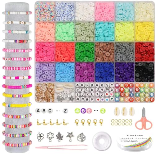 Ybxjges Clay Beads Bracelet Making Kit, 3800Pcs Polymer Flat Beads for Jewelry Making Heishi Beads for Friendship Bracelet Kit with Charm Kit for DIY Crafts Gifts for Girls