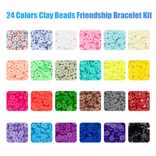 Ybxjges Clay Beads Bracelet Making Kit, 3800Pcs Polymer Flat Beads for Jewelry Making Heishi Beads for Friendship Bracelet Kit with Charm Kit for DIY Crafts Gifts for Girls
