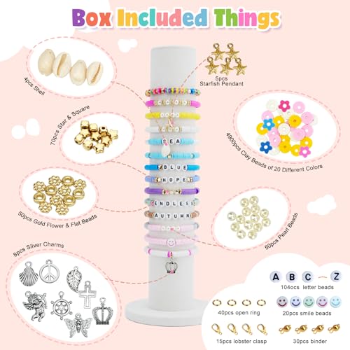 LZOUOWO 5300 Clay Beads Bracelet Making Aesthetic Kit, Polymer Heishi Preppy Letter Beads for Friendship Bracelet, Pearl Disc Beads Charms for Jewelry Making, DIY Creative Gift for Girls 8-12 Teens