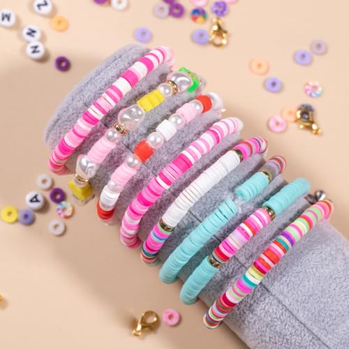Ybxjges Clay Beads Bracelet Making Kit, 3800Pcs Polymer Flat Beads for Jewelry Making Heishi Beads for Friendship Bracelet Kit with Charm Kit for DIY Crafts Gifts for Girls