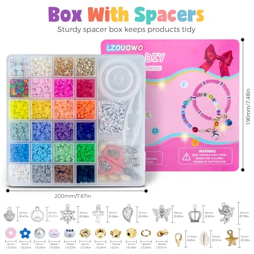 LZOUOWO 5300 Clay Beads Bracelet Making Aesthetic Kit, Polymer Heishi Preppy Letter Beads for Friendship Bracelet, Pearl Disc Beads Charms for Jewelry Making, DIY Creative Gift for Girls 8-12 Teens