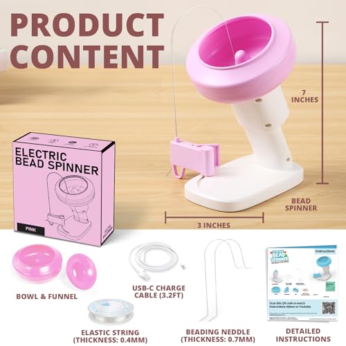 Electric Bead Spinner for Bracelet Making Kit - Clay Bead Bracelet Kit Essentials, Bead Spinner Needles Included, Easy Friendship Jewelry Bracelet Making, Applicable for Different Kind of Beads