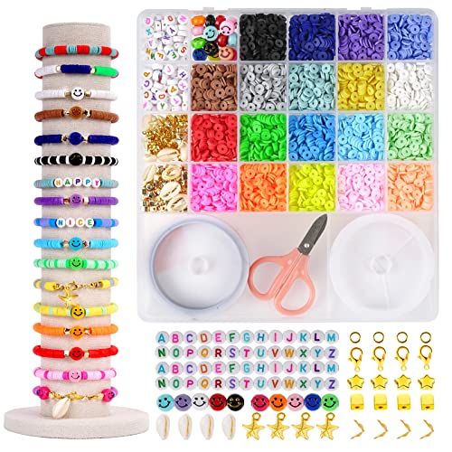 LZOUOWO 5300 Clay Beads Bracelet Making Aesthetic Kit, Polymer Heishi Preppy Letter Beads for Friendship Bracelet, Pearl Disc Beads Charms for Jewelry Making, DIY Creative Gift for Girls 8-12 Teens