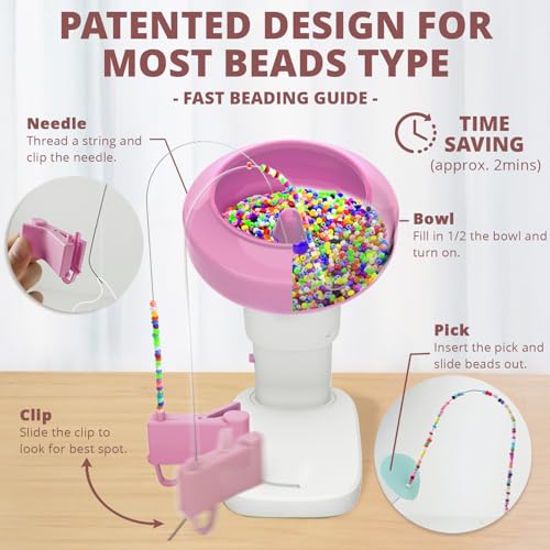 Electric Bead Spinner for Bracelet Making Kit - Clay Bead Bracelet Kit Essentials, Bead Spinner Needles Included, Easy Friendship Jewelry Bracelet Making, Applicable for Different Kind of Beads