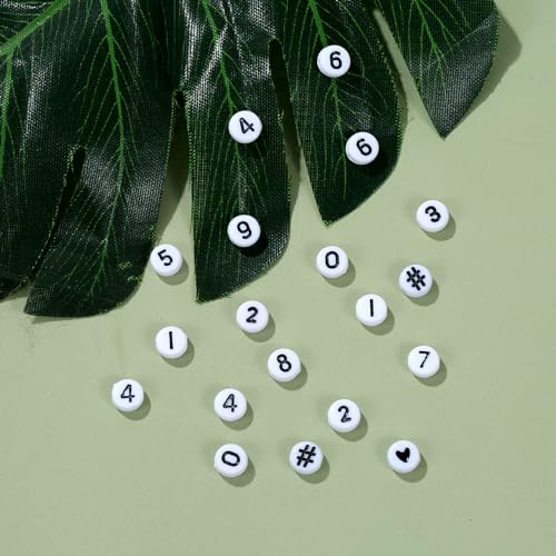 Hudinsun 500Pcs 0-9 Acrylic Number Beads in 12 Grid Box Round Beads for Bracelets Neckless Friendship Jewelry DIY Making (4x7mm Box, White)