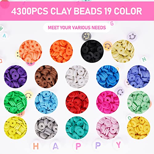 LZOUOWO 5300 Clay Beads Bracelet Making Aesthetic Kit, Polymer Heishi Preppy Letter Beads for Friendship Bracelet, Pearl Disc Beads Charms for Jewelry Making, DIY Creative Gift for Girls 8-12 Teens