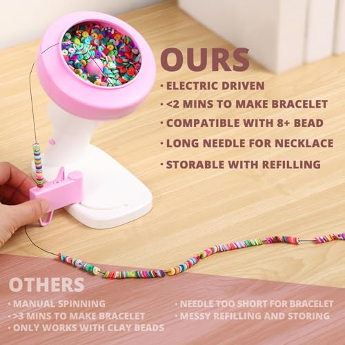 Electric Bead Spinner for Bracelet Making Kit - Clay Bead Bracelet Kit Essentials, Bead Spinner Needles Included, Easy Friendship Jewelry Bracelet Making, Applicable for Different Kind of Beads
