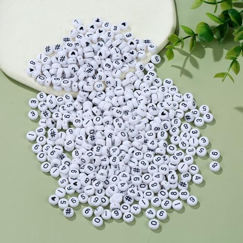 Hudinsun 500Pcs 0-9 Acrylic Number Beads in 12 Grid Box Round Beads for Bracelets Neckless Friendship Jewelry DIY Making (4x7mm Box, White)