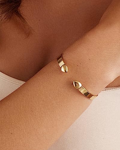 PAVOI 14K Yellow Gold Plated Stainless Steel Bangle Bracelets for Women | Plain Adjustable Mantra Cuff Bangle | Birthday Gifts for Women