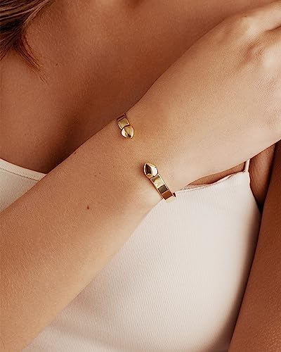 PAVOI 14K Yellow Gold Plated Stainless Steel Bangle Bracelets for Women | Plain Adjustable Mantra Cuff Bangle | Birthday Gifts for Women