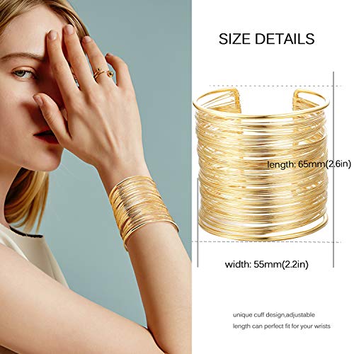 RIOSO 4 Pcs Cuff Bangle Bracelet for Women Open Wide Wire Bracelets Gold Wrist Cuff Wrap Bracelet