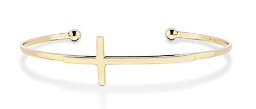 Miabella 925 Sterling Silver Italian Adjustable Sideways Cross Bracelet for Women 7.25-7.5 Inch 18K Gold Plated or Silver Cuff Bangle Bracelet Made in Italy (yellow-gold-plated-silver)
