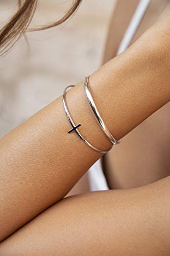 Miabella 925 Sterling Silver Italian Adjustable Sideways Cross Bracelet for Women 7.25-7.5 Inch 18K Gold Plated or Silver Cuff Bangle Bracelet Made in Italy (yellow-gold-plated-silver)