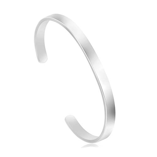 JoycuFF Blank Cuff Bracelet Stainless Steel Jewelry Minimalist Simple Open Bangle Silver