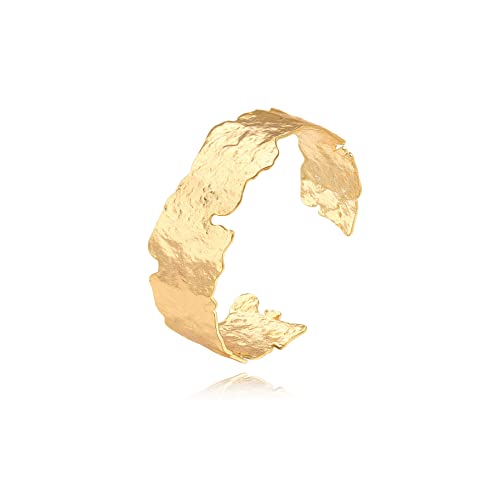 POTESSA Wide Open Cuff Bracelet for Women Boho 18K Gold Plated Irregular Twist Grooved Wrist Cuff Bracelet