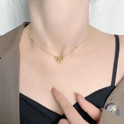 SUNNYOUTH Gold Bow Choker Necklace Fashion Jewelry Gift