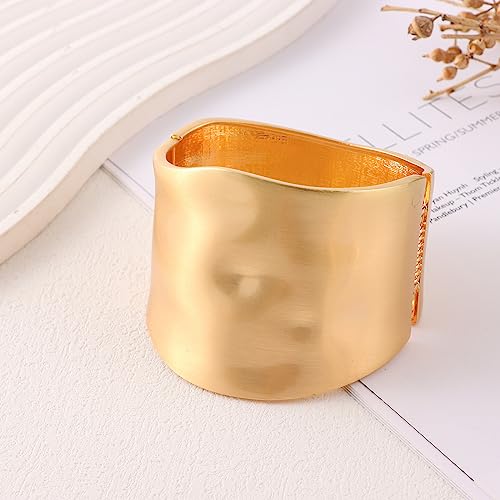 CASDAN 1 PCS Gold Cuff Bracelets for Women Trendy Wide Chunky Bangle Bracelets for Women Hinge Gold Plated Frosted Bracelets Fashion Irregular Wrist Cuff Wrap Bracelet